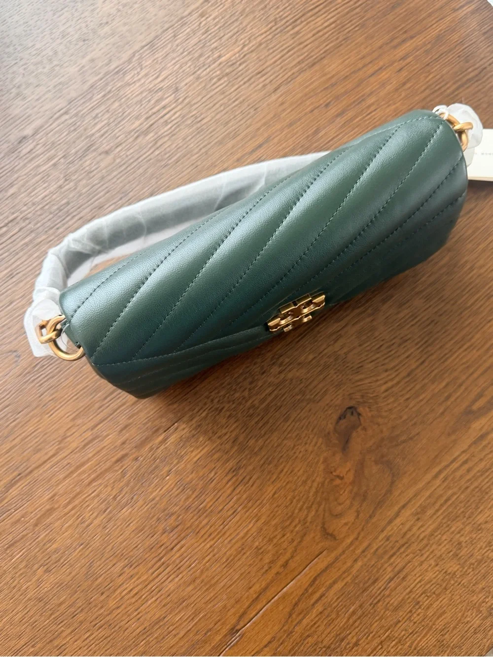 Tory Burch Forest Green Kira Chevron Flap Shoulder Bag NWT